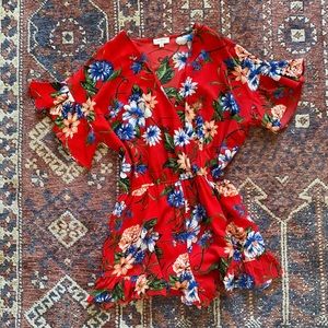 Red floral romper